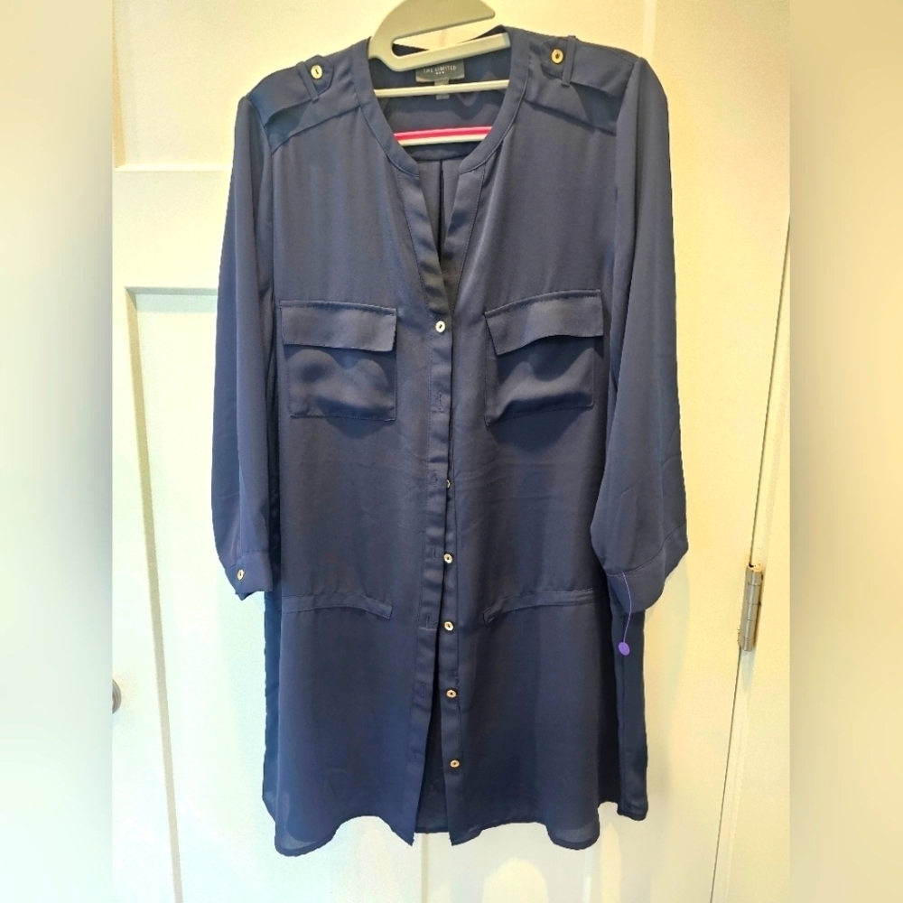The Limited Navy Tunic Blouse – Medium Utility Style Long Button Front Shirt